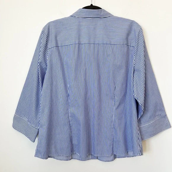 Foxcroft Wrinkle Free Fitted Button Up Shirt Blue White Stripe Womens 18 - Picture 5 of 9